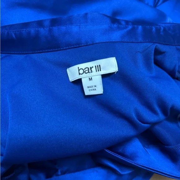 NWT Bar III Royal Blue Satin Long Sleeve Wrap Dress Career Cocktail Event - Picture 3 of 10